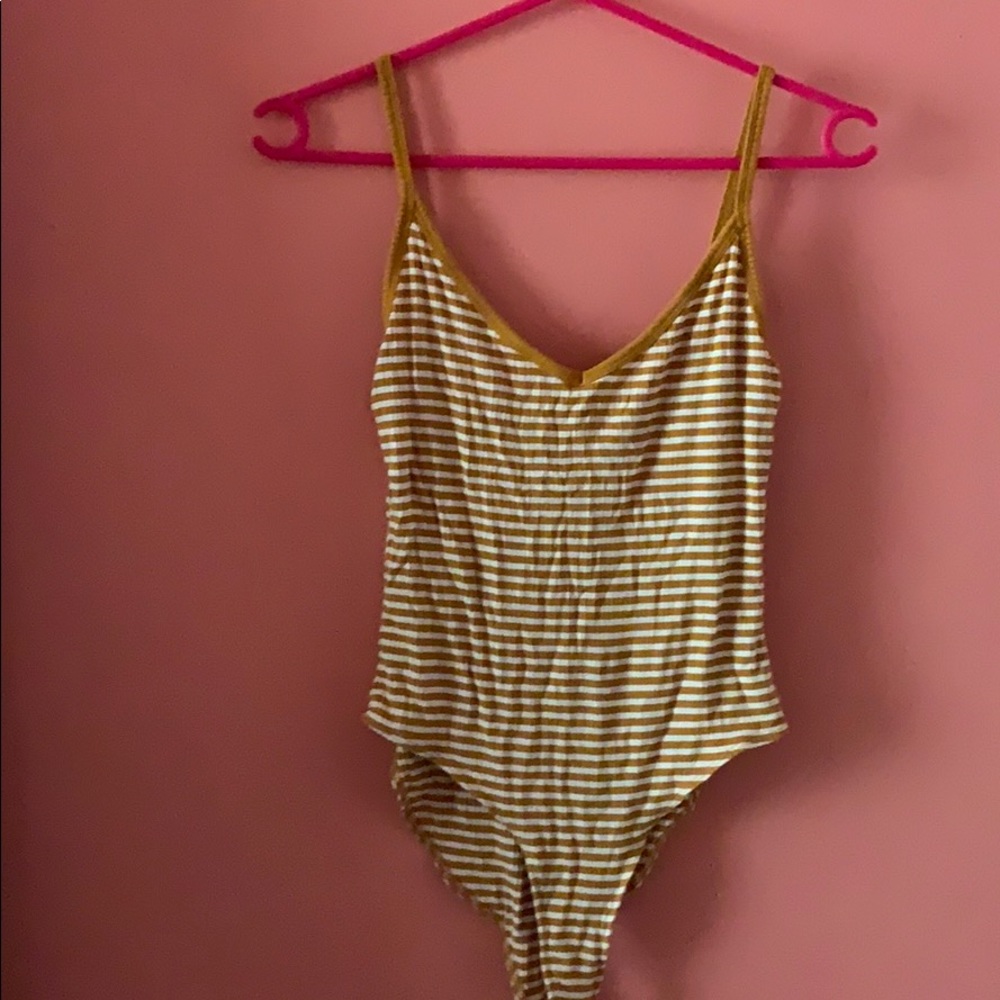 Mustard and white striped body suit